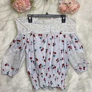 Off-Shoulder Cherry Printed Blouse